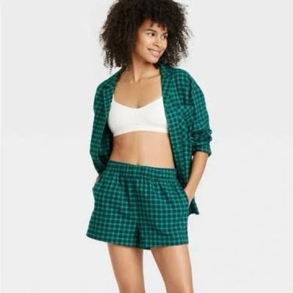 Auden Women's Plus Flannel Long Sleeve Top and Shorts Pajama Set 4X NWT - Picture 2 of 5